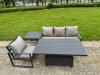 Fimous Aluminium Garden Furniture Set 3 Piece Aluminium Lounge Seating Adjustable Rising Lifting Dining Table Set with Cushions Dark Grey