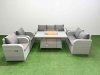 Fimous PE Rattan Garden Furniture Set Reclining Chair Sofa Double Love Seat 2 Seater Sofa Lounge Set Firepit Dining Table Side Table Light Grey