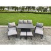 Fimous Aluminium Garden Furniture Sets 8 Seater Outdoor Sofa Set with Adjustable Rising Lifting Dining Table 2 Chairs 3 Footstools 2 Side Tables