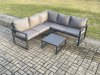 Fimous Outdoor Garden Furniture Set Aluminium Lounge Sofa Square Coffee Table Sets Indoor Conservatory Set Dark Grey