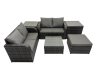 Fimous Rattan Garden Outdoor Furniture Set Love Sofa Square Coffee Table Set with 2 Side Table Big Stool Dark Grey Mixed