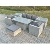 Fimous Rattan Garden Funiture Set Adjustable Rising Lifting Table Sofa Dining Set With 2 Arm Chair 2 Side Table Footstool
