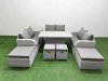 Fimous 9 PCs Rising Dining Table Set Inclining Love Sofa Seat 2 Big Footstool 2 Small Stool 1 Side Table Light Grey