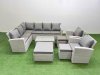 Fimous 11 Seater Garden Outdoor PE Rattan Furniture Set Rattan Garden Sofa Set with 3 Footstools Light Grey Mixed