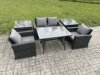 Fimous Outdoor Garden Furniture High Back Rattan Sofa Dining Table Set with 2 Side Tables Dark Grey Mixed