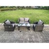 Fimous Dark Grey PE Wicker Rattan Garden Furniture Set Love Sofa Reclining Chair Outdoor Rectangular Coffee Table 4 Seater