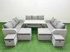 Fimous PE Rattan Lounge Sofa Set 10 Seater Outdoor Garden Furniture Set with Dining Table 3 Seater Sofa 2 Big Footstools 2 Side Tables Light Grey