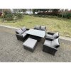 Fimous Rattan Outdoor Furniture Adjustable Rising Lifting Rectangle Dining Table Chairs Two Seater Love Sofa Sets Big Footstools 7 Seater