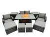 Fimous Outdoor Love Sofa Set 8 Seat Rattan Garden Furniture Set with Gas Firpit Dining Table 4 Footstools 2 Side Table Dark Grey Mixed