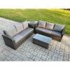 Fimous Outdoor Garden Furniture Sets 6 Seater Wicker Rattan Furniture Sofa Sets with Rectangular Coffee Table 3 Seater Sofa Side Table