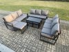 Fimous Aluminium Outdoor Garden Furniture Set Lounge Sofa Oblong Coffee Table 3 Footstools Sets with Cushions Dark Grey 12 Seater