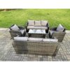 Fimous 8 Seater Dark Grey PE Wicker Rattan Garden Furniture Set Reclining Chair Lounge 3 Seater Sofa Set Outdoor Rectangular Coffee Table