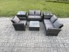 Fimous Outdoor Rattan Garden Furniture Set Conservatory Patio Sofa Coffee Table Set with Chair 2 Side Tables Dark Grey Mixed
