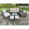 Fimous Wicker Rattan Garden Furniture Sofa Set with Armchair Square Coffee Table 3 Footstools Dark Grey Mixed