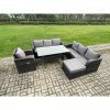 Fimous 8 Seater Rattan Garden Furniture Set Oblong Rectangular Dining Table and Chairs Set with 3 Seater Sofa Big Footstool Dark Grey Mixed