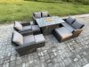 Fimous Outdoor Garden Furniture Sets 8 Pieces Wicker Rattan Furniture Gas Firepit Dining Table Sofa Set with 3 Footstools Dark Grey Mixed