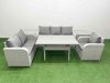 Fimous Patio PE Wicker 6 Seater Outdoor Rattan Furniture Sofa Sets with Rectangular Dining Table Reclining Chair Loveseat Sofa 3 Seater Sofa 2 Side Table Light Grey