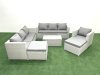 Fimous Wicker PE Rattan Sofa Garden Furniture Set with Armchair Oblong Coffee Table 2 Big Footstools Light Grey Mixed
