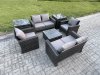 Fimous Rattan Garden Furniture Set Patio Outdoor Lounge Sofa Set with Square Coffee Table Double Seat Sofa 2 Side Tables Dark Grey Mixed
