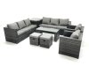 Fimous Rattan Garden Furniture Sofa Set with Coffee table Armchair Side Table 2 Small Footstools Dark Grey Mixed
