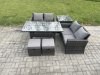 Fimous PE Wicker Rattan Garden Furniture Set Love Sofa Outdoor Rectangular Dining Table 2 Small Footstool Side Table Dark Grey Mixed