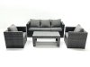 Fimous Rattan Garden Furniture Set Outdoor Lounger Sofa with Coffee Table 2 Armchair Dark Grey Mixed