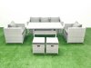 Fimous Garden Dining Set Outdoor Rattan Furniture Set with Sofa Dining Table 2 Chairs 2 Small Footstools Light Grey Mixed