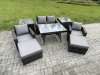 Fimous Rattan Wicker Garden Furniture 6 Seater Patio Conservatory Sofa Set with Rectangular Dining Table Armchair 2 Seater Sofa 2 Big Footstool 2 Side Tables