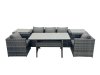 Fimous Outdoor Dining Table Sofa Armchair Set with 2 Side Tables Garden Furniture Set Dark Grey Mixed