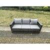 Fimous 6 Seater Outdoor PE Rattan Garden Furniture Gas Fire Pit Dining Table Set Lounge Sofa Three Seater Sofa Dark Grey Mixed Patio