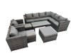 Fimous Outdoor Rattan Oblong Coffee Table Corner Sofa Sets Garden Furniture Set with 2 Chairs 2 Small Stools Dark Grey Mixed