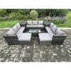 Fimous Outdoor Lounge Sofa Set Wicker PE Rattan Garden Furniture Set with Oblong Coffee Table 2 Side Tables 2 Big Footstool 11Seater Dark Grey Mixed