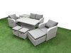 Fimous Light Grey PE Wicker Rattan Garden Furniture Set Sofa Set Reclining Chair Adjustable Lifting Dining or Coffee Table 7 Seater 3 Stools Side Table