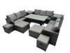 Fimous 13 Seater Garden Outdoor Rattan Furniture Set Rattan Sofa Oblong Dining Table with 2 Side Table 4 Footstools Dark Grey