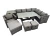 Fimous Rattan Garden Furniture Set Outdoor 10 Seater Patio Dining Corner Sofa Sets with Dining Table Chair Big Stool Side Table Dark Grey Mixed