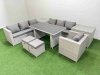 Fimous Patio Garden Furniture Sets with Black Glass Top Dining Table 3 Seater Sofa Armchair 2 Side Tables 2 Small Stool Light Grey