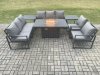 Fimous Aluminium Outdoor Garden Furniture Set Patio Lounge Sofa Gas Fire Pit Dining Table Set with 2 Side Tables Dark Grey