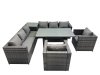 Fimous 8 Seater Outdoor Corner Sofa Chair Dining Table Set Garden Rattan Furniture Set with Side Table Dark Grey