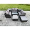 Fimous Wicker PE Rattan Garden Furniture Set 8 Seater Outdoor Lounge Sofa Set with Love Sofa Coffee Table 2 Side Tables 2 Big Footstool Dark Grey Mixed