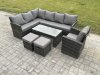 Fimous 9 Seater Outdoor Rattan Garden Furniture Set Corner Sofa Oblong Coffee Table Sets with Patio 2 Small Footstools Armchair Dark Grey Mixed