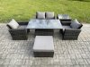 Fimous Outdoor Garden Dining Sets 5 Seater Rattan Patio Furniture Sofa Set with Rising Lifting Table Big Footstool Side Table Dark Grey Mixed