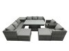 Fimous Rattan Dining Table Sofa Set with Side Table 2 Armchair 2 Stools Outdoor 10 Seat Garden Furniture Set Dark Grey Mixed