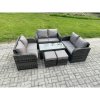 Fimous Outdoor Garden Furniture Sets 6 Pieces Wicker Rattan Furniture Sofa Sets with Rectangular Coffee Table Love seat Sofa 2 Small Footstools
