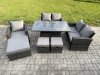 Fimous Outdoor Rattan Patio Furniture Set Garden Lounge Sofa Set with Rising Lifting Table 3 Footstools Dark Grey Mixed