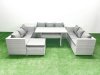 Fimous Rattan Garden Outdoor Furniture Set 10 Seater Garden Sofa Rectangulr Dining Table Set with Big Footstool Side Table Light Grey Mixed