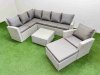 Fimous Outdoor Rattan Garden Furniture Set 8 Seater Corner Sofa Sets with Square Coffee Table Chair Big Footstool Light Grey Mixed