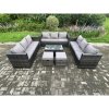 Fimous Outdoor Lounge Sofa Set Wicker PE Rattan Garden Furniture Set with Oblong Coffee Table 2 Small Footstools Dark Grey Mixed