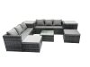 Fimous Outdoor Rattan Garden Furniture Set 8 Seater Patio Lounge Sofa Set with Square Coffee Table 2 Side Tables 2 Big Footstools Dark Grey Mixed