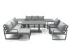 Fimous Garden Sofa Set Aluminium Furniture Rising Dining Tabe Set with 2 Chair Big Footstools 2 Side Tables Dark Grey