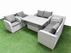 Fimous 6 Seater Outdoor Reclining Chair Love Sofa Set Rattan Garden Furniture Set with Adjustable Lifting Dining or Coffee Table Side Table Light Grey